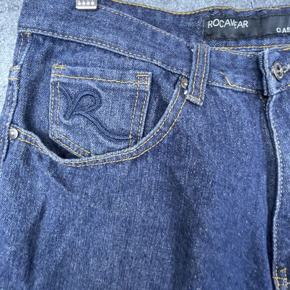Rocawear Jeans Mens 34 Classic Fit Dark Straight Loose Flap Pocket Y2K Retro - Picture 2 of 8